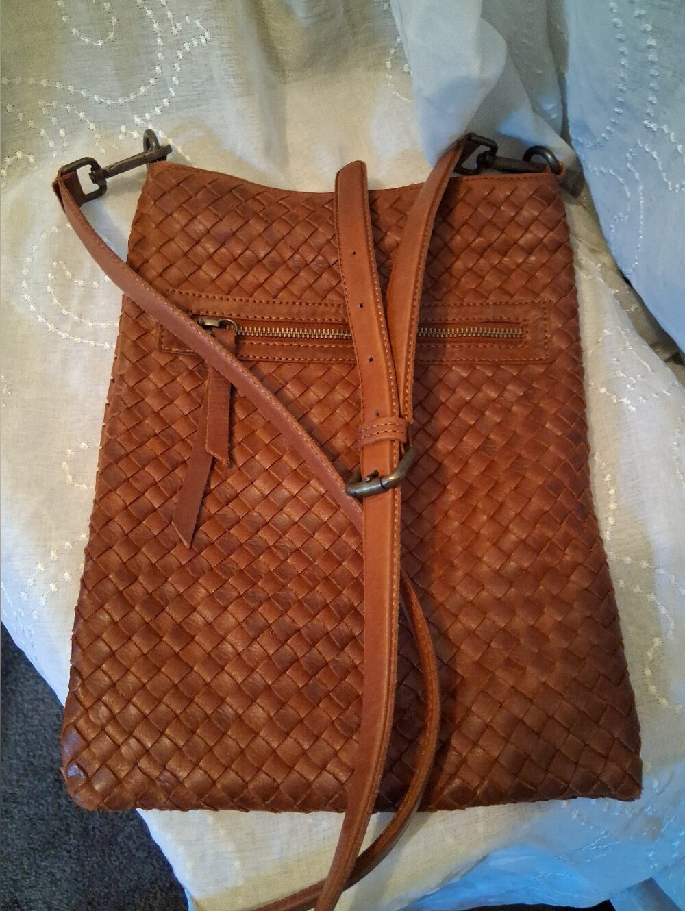 Woven Leather Crossbody Bag in Tan